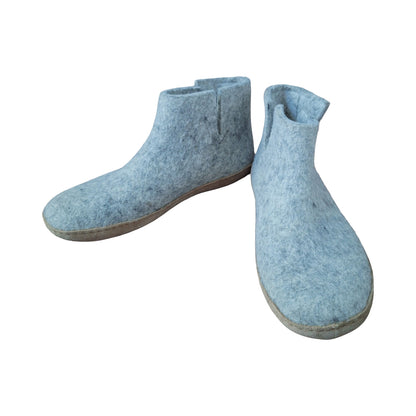 Glerups The Boot slippers grey with leather sole, EU 42 US 9