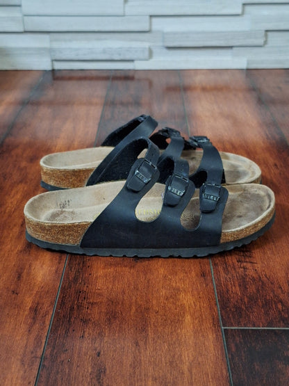 Birkenstock Florida 38 Size 7 Black Triple Strap Florida Sandals