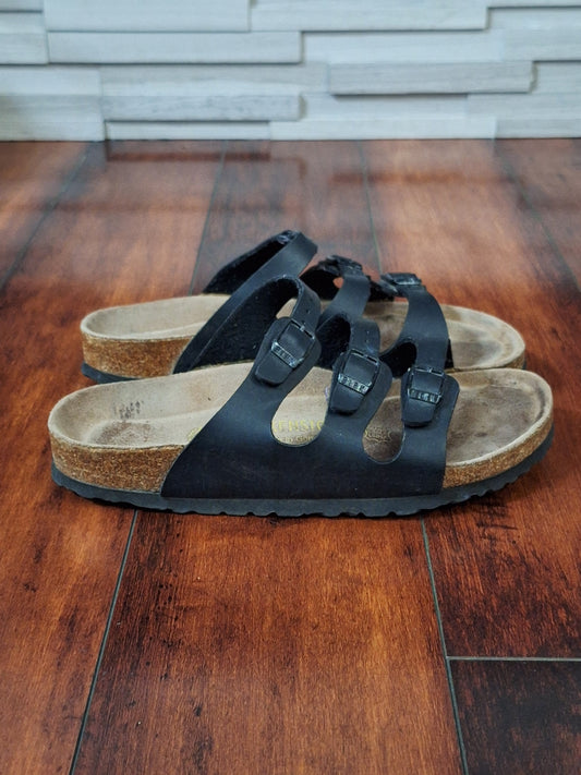 Birkenstock Florida 38 Size 7 Black Triple Strap Florida Sandals