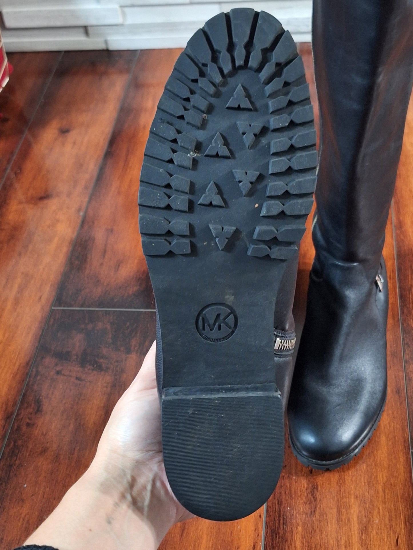 Michael Michael KORS Branson Stretch Leather Knee High Boots Black Size 10