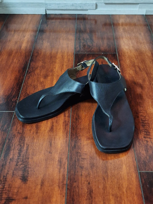 Bernardo Concord Wedge Sandal Black Leather Size 7