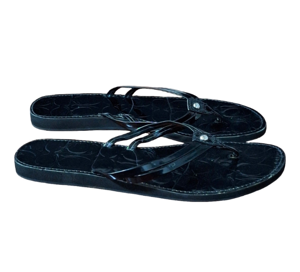 COACH Juney Rubber Thong Flip Flop Black Sandal Size 10