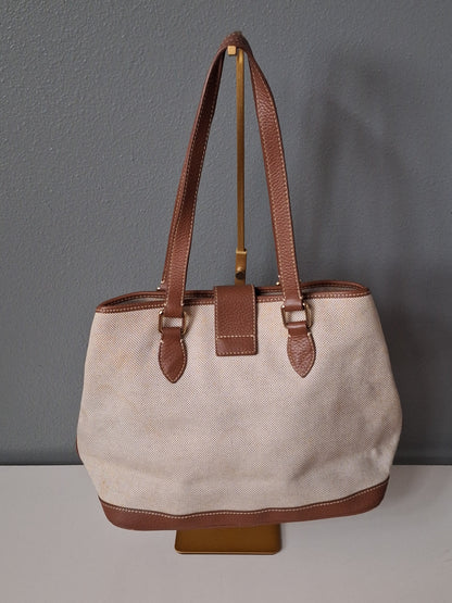 Dooney & Bourke Donegal Tote Leather Trimmed Ivory Brown Shoulder Bag Purse