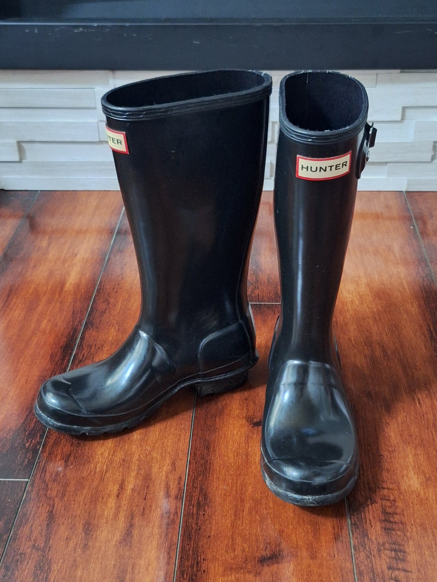 Hunter Kids Black Glossy Original Tall Rain Boots Wellies US Girls 2 / Boys 1