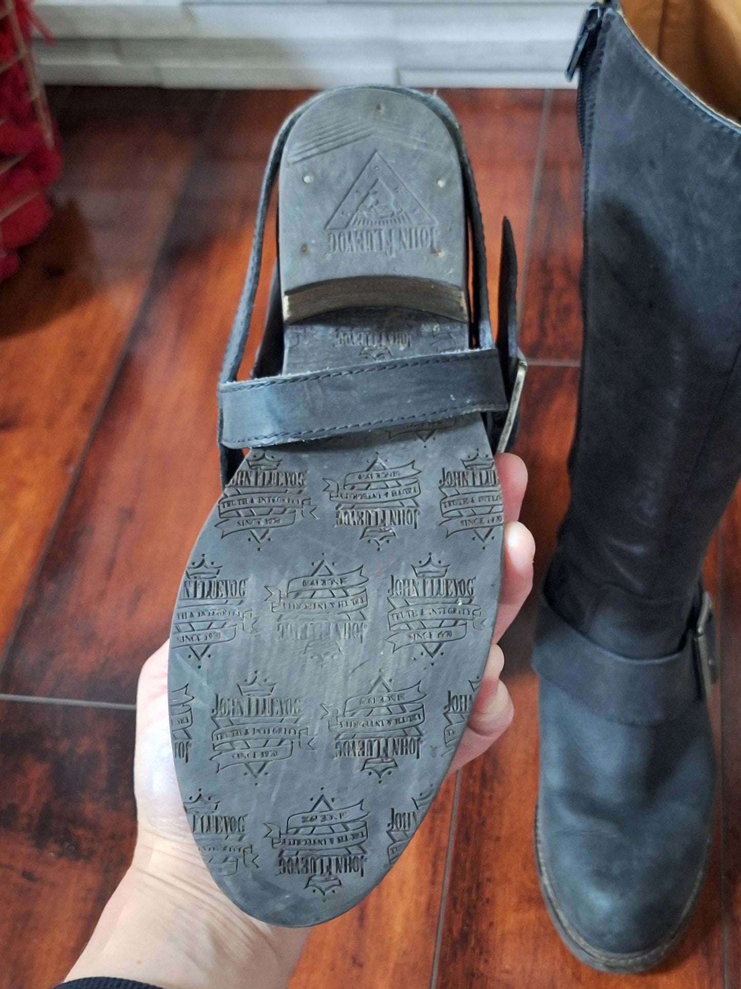 John Fluevog Adriana Luna Tall Buckled Harness Boot Black Leather 854025 size 7