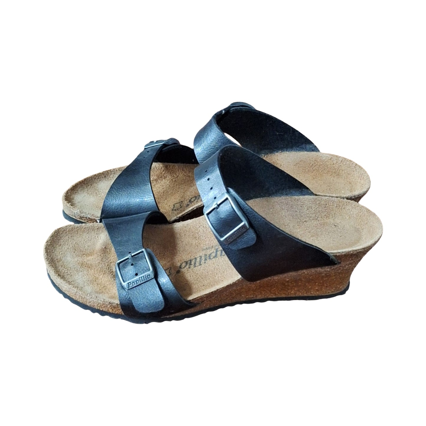 Birkenstock Papillio Sz 37 US 6  Black Leather Wedge Sandals