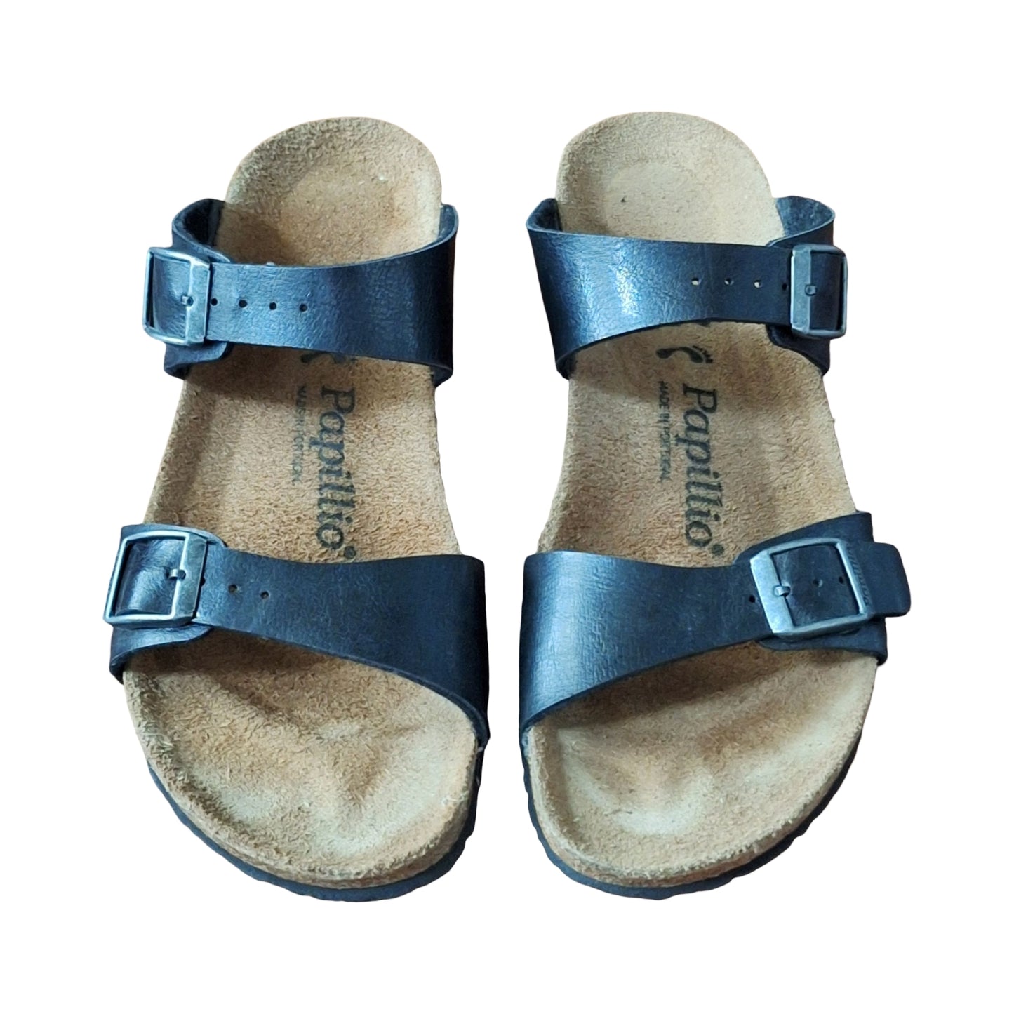 Birkenstock Papillio Sz 37 US 6  Black Leather Wedge Sandals