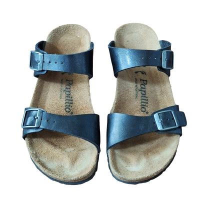 Birkenstock Papillio Sz 37 US 6  Black Leather Wedge Sandals