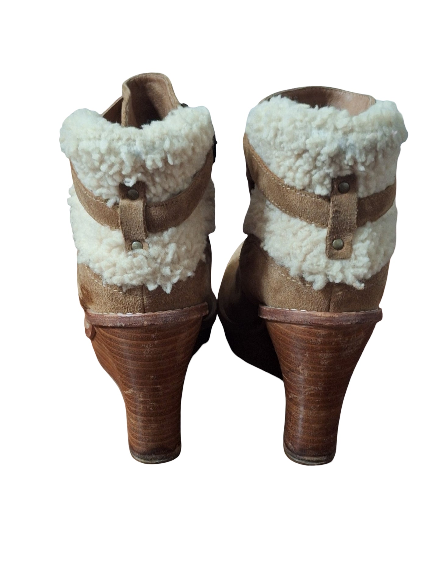 UGG Australia Brown Chestnut Suede Shearling Fur Anais Wedge Bootie US 10 M