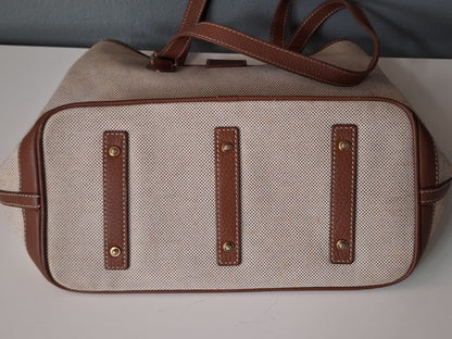 Dooney & Bourke Donegal Tote Leather Trimmed Ivory Brown Shoulder Bag Purse