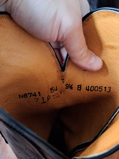 Lucchese 1883 SNIP TOE BLACK Leather Pull On Cowboy Western Boots Size 9.5 B USA