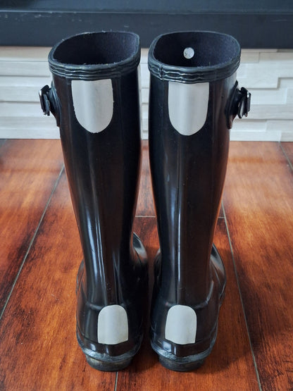 Hunter Kids Black Glossy Original Tall Rain Boots Wellies US Girls 2 / Boys 1