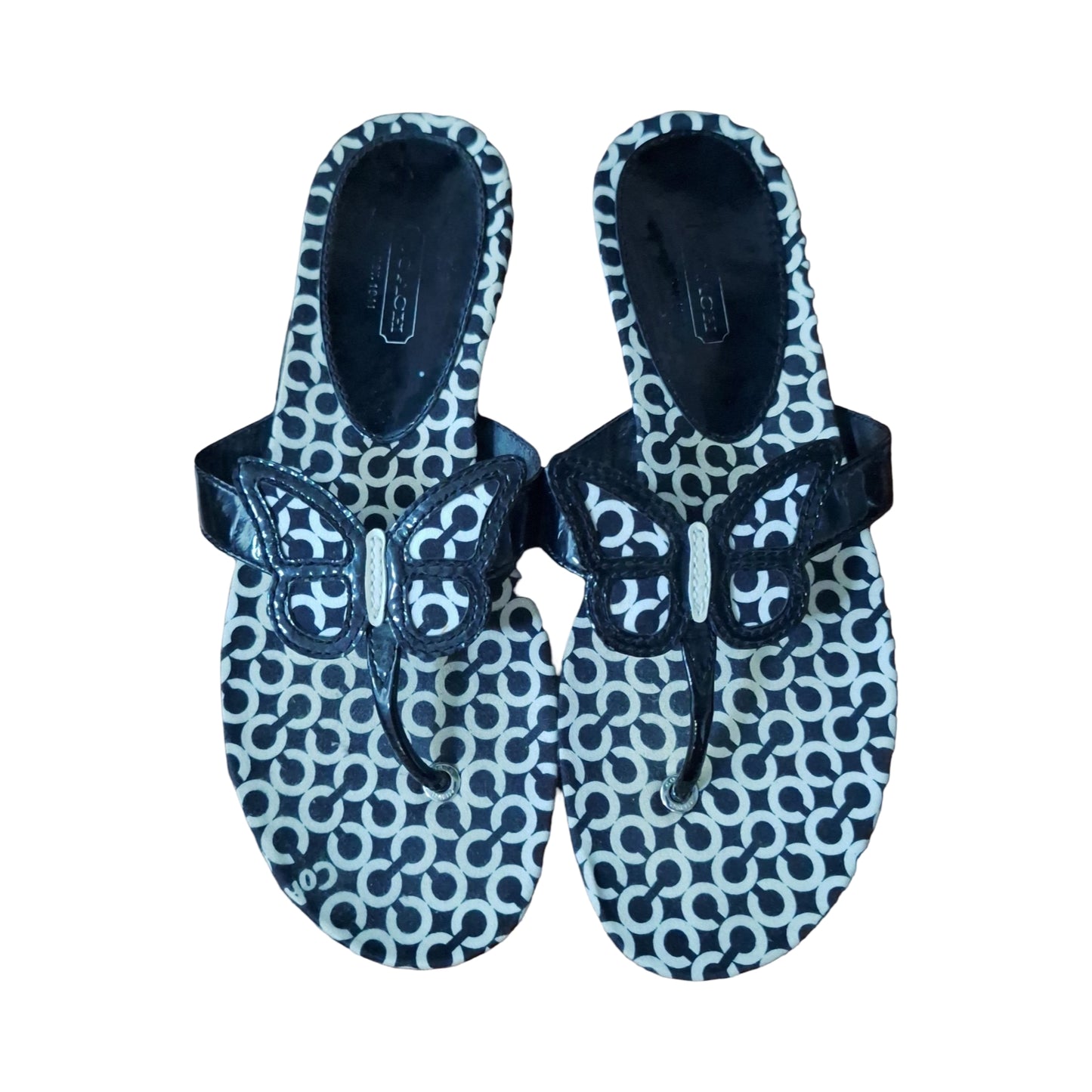 Black and White Coach Petra Butterfly Thong Sandals Size 9B