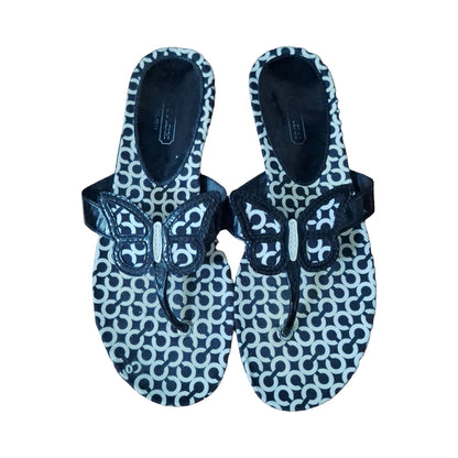 Black and White Coach Petra Butterfly Thong Sandals Size 9B