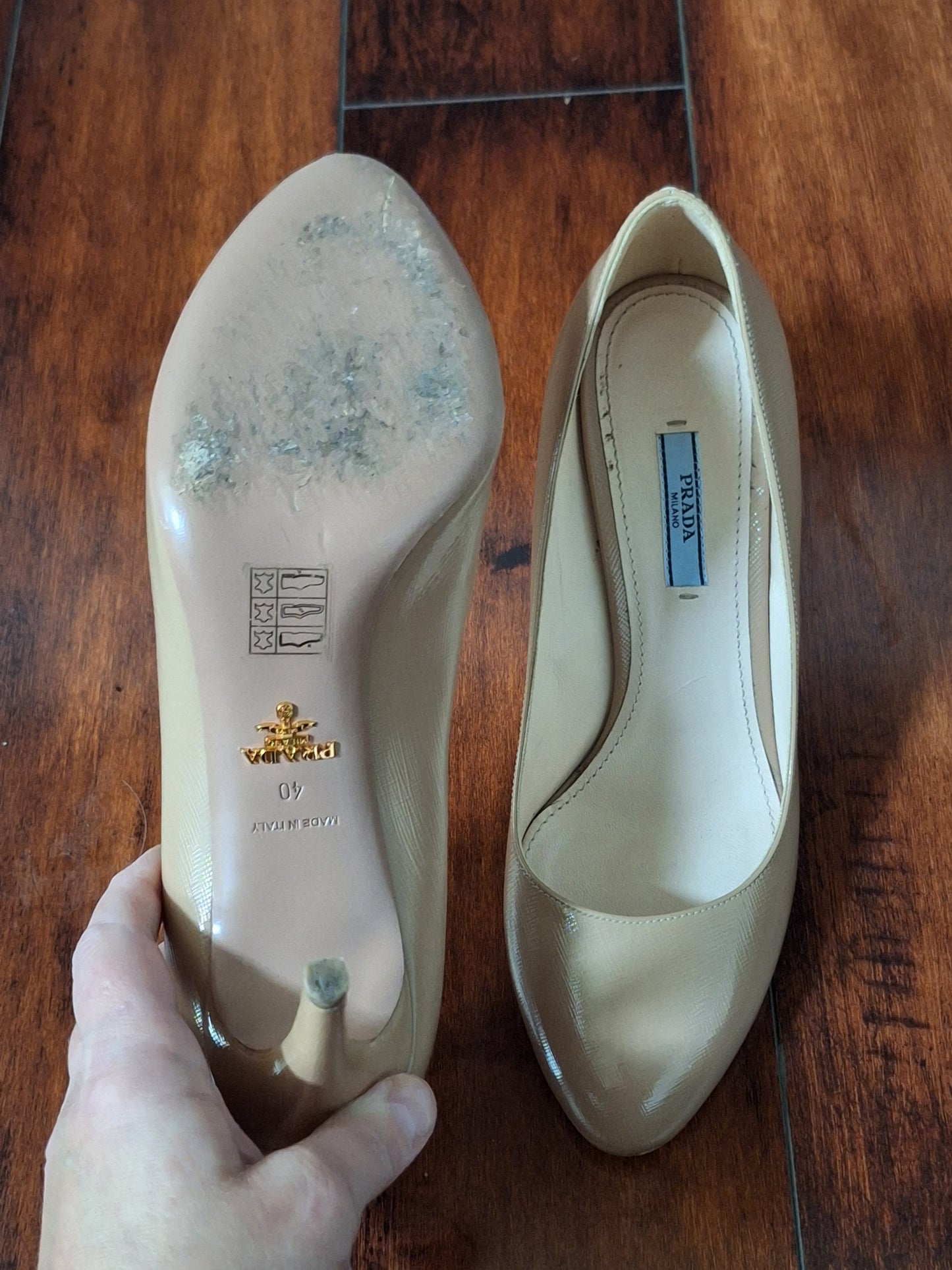 PRADA Women's Nude Patent Leather Stiletto Heels EU 40 US 10