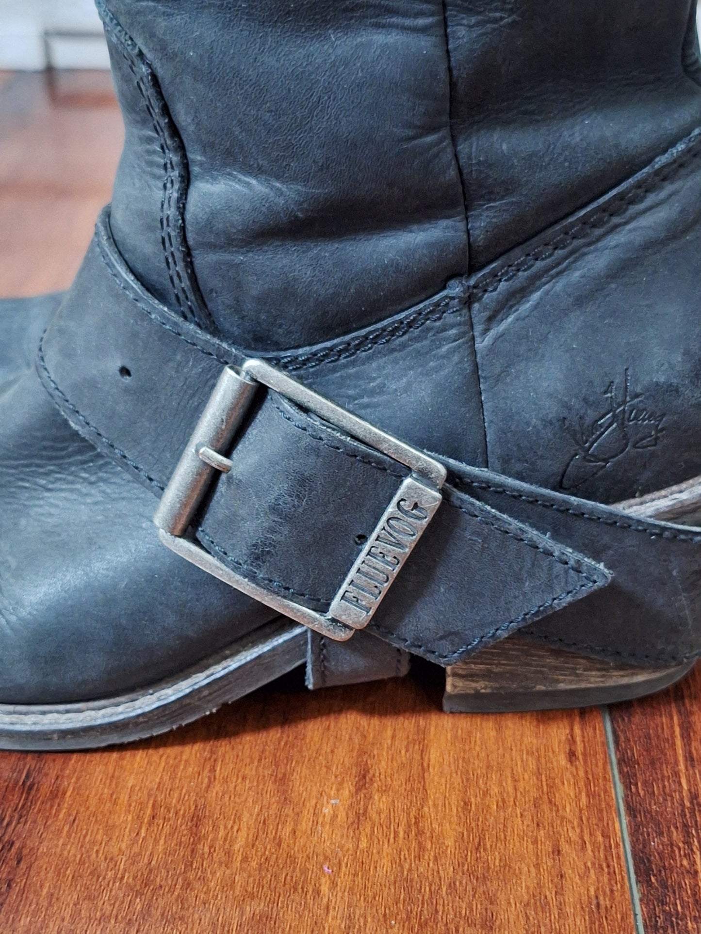 John Fluevog Adriana Luna Tall Buckled Harness Boot Black Leather 854025 size 7