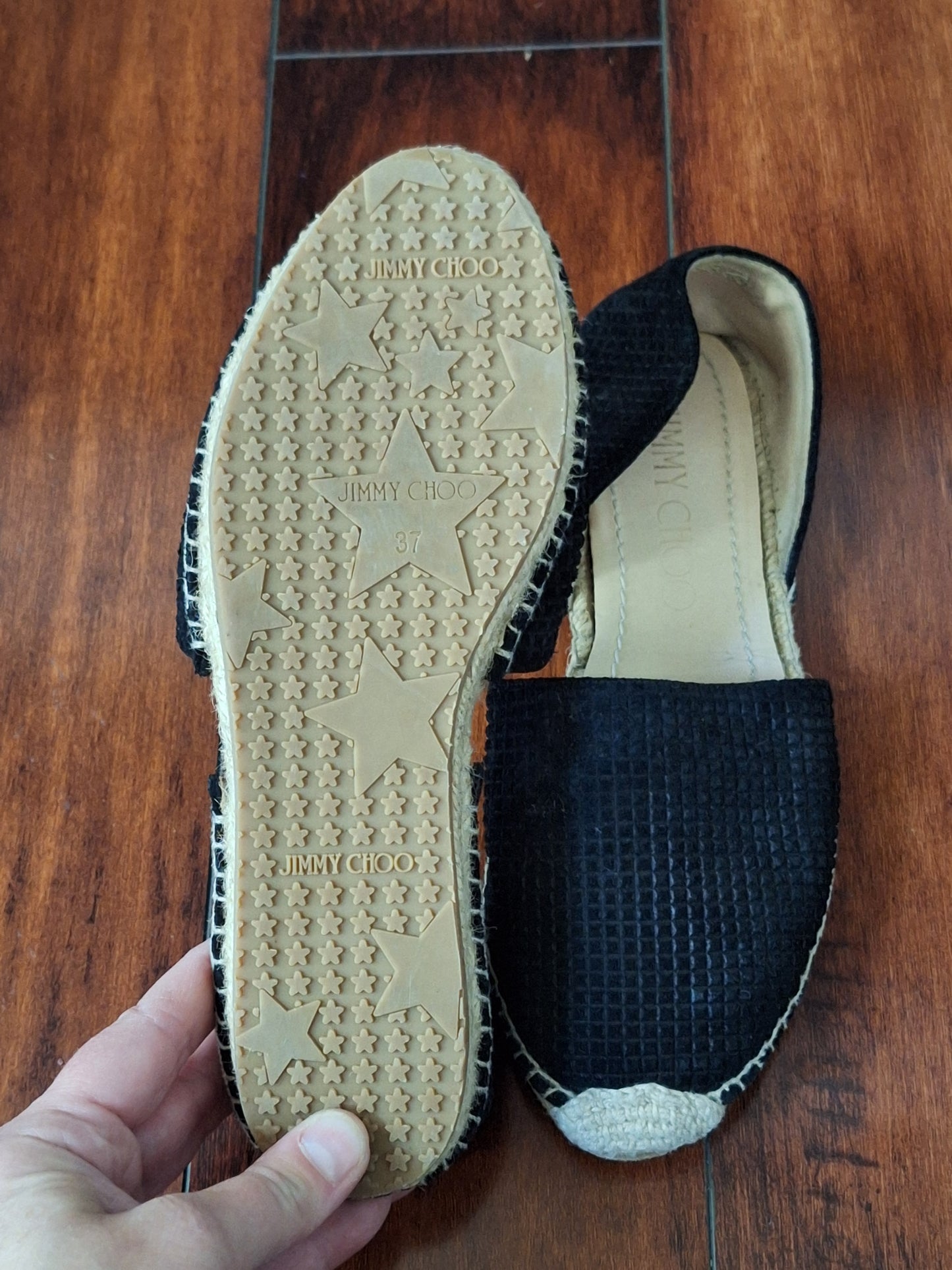 Jimmy Choo Espadrilles Black Suede Flats Dreya EU 37 US 7