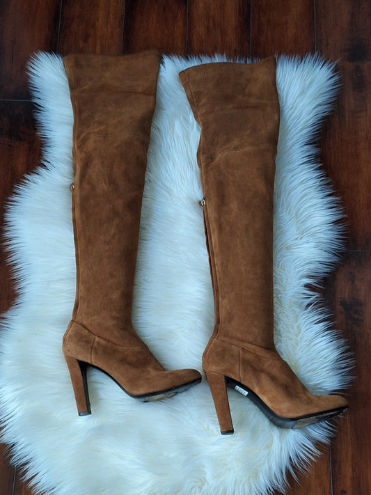 Alberta Ferretti Tan Suede Thigh Height Boots Size EU 40.5 US 9.5