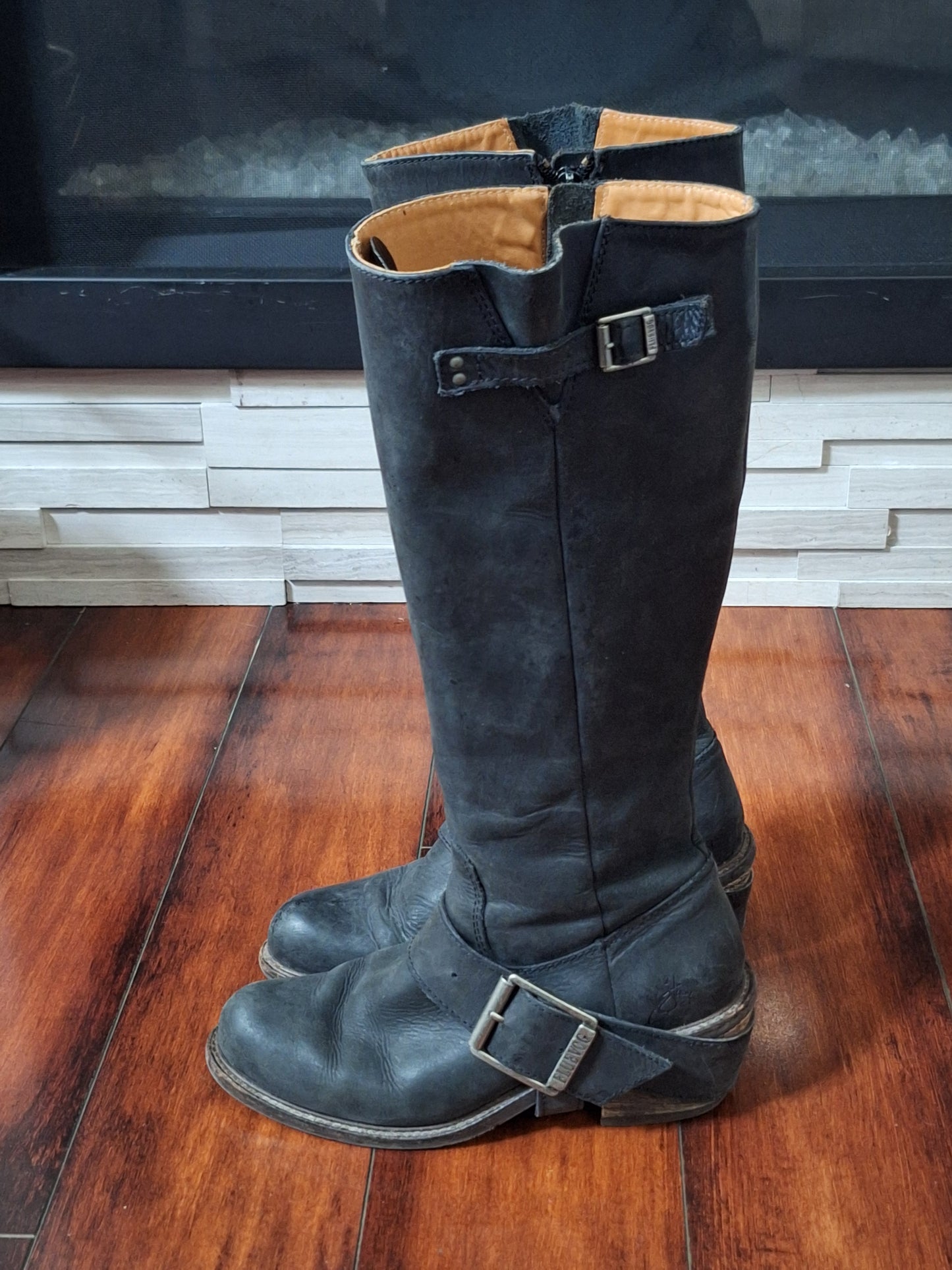 John Fluevog Adriana Luna Tall Buckled Harness Boot Black Leather 854025 size 7