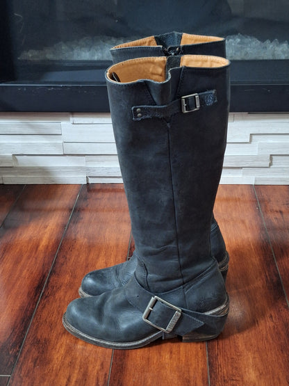 John Fluevog Adriana Luna Tall Buckled Harness Boot Black Leather 854025 size 7