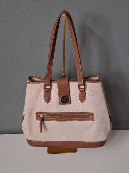 Dooney & Bourke Donegal Tote Leather Trimmed Ivory Brown Shoulder Bag Purse