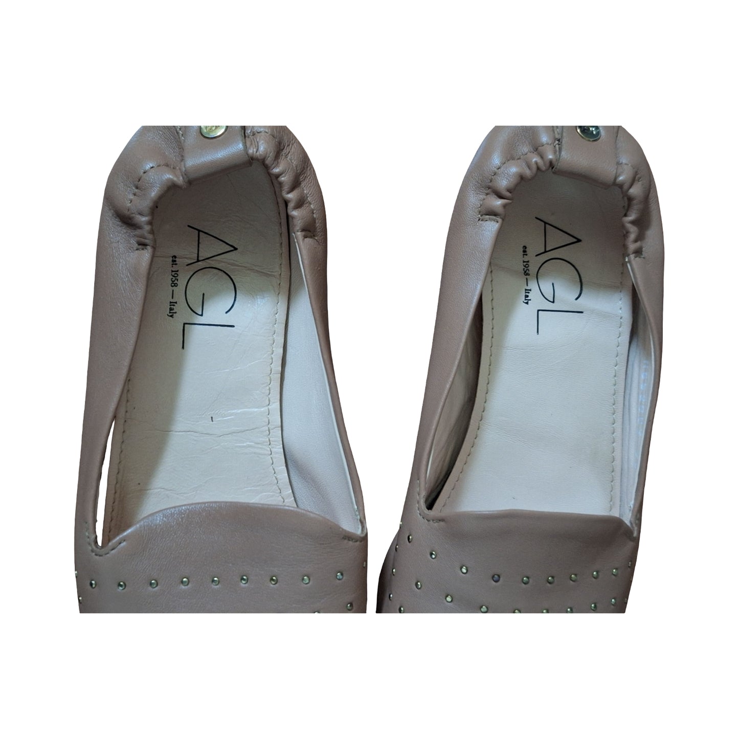 AGL Attilio Giusti Leombruni Soft Leather Studded Pointed Toe Slip on Flats EU38