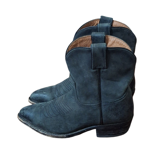 Frye Billy Short DISTRESSED Black Gray Leather Western Cowgirl Women’s Sz 6 M
