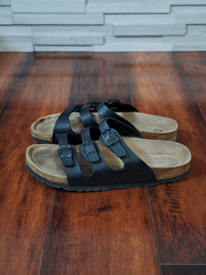 Birkenstock Florida 38 Size 7 Black Triple Strap Florida Sandals