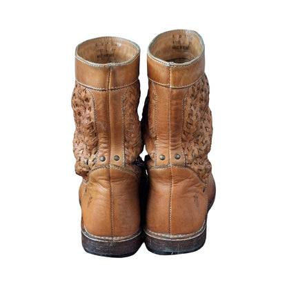Frye Shirley Woven Huarache short brown leather boots, Size 6