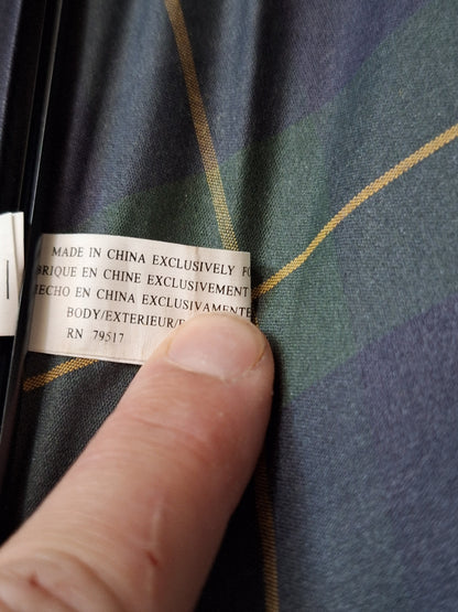 Polo Ralph Lauren 90s Vintage Umbrella with Wood Handle Tartan Green Blue Plaid