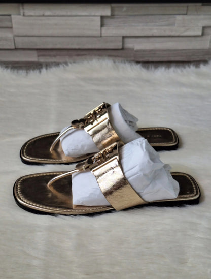 NWT Tory Burch Georgia Sandal Crinkle Metallic Sandals Size 7.5