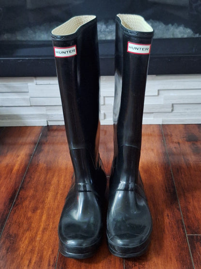 Hunter Women Original Tall Gloss Shoes US 9 M Black Rain Boots UK 7 EU 40/41