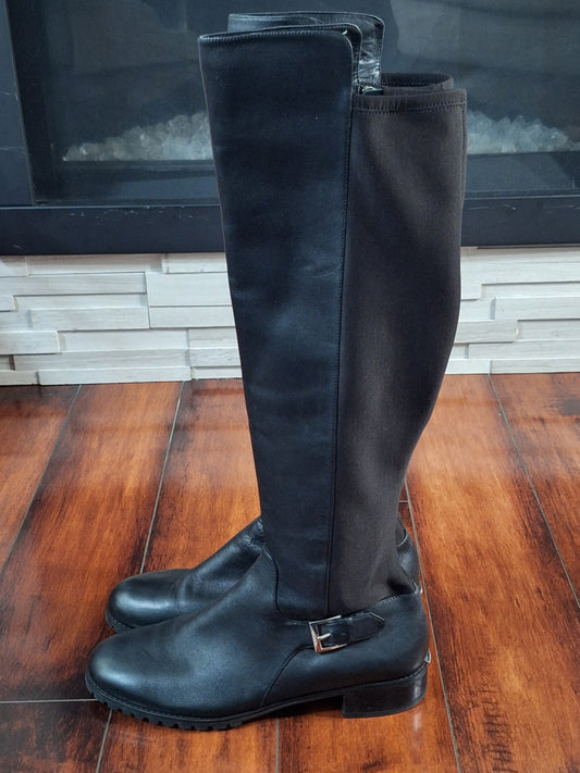 Michael Michael KORS Branson Stretch Leather Knee High Boots Black Size 10