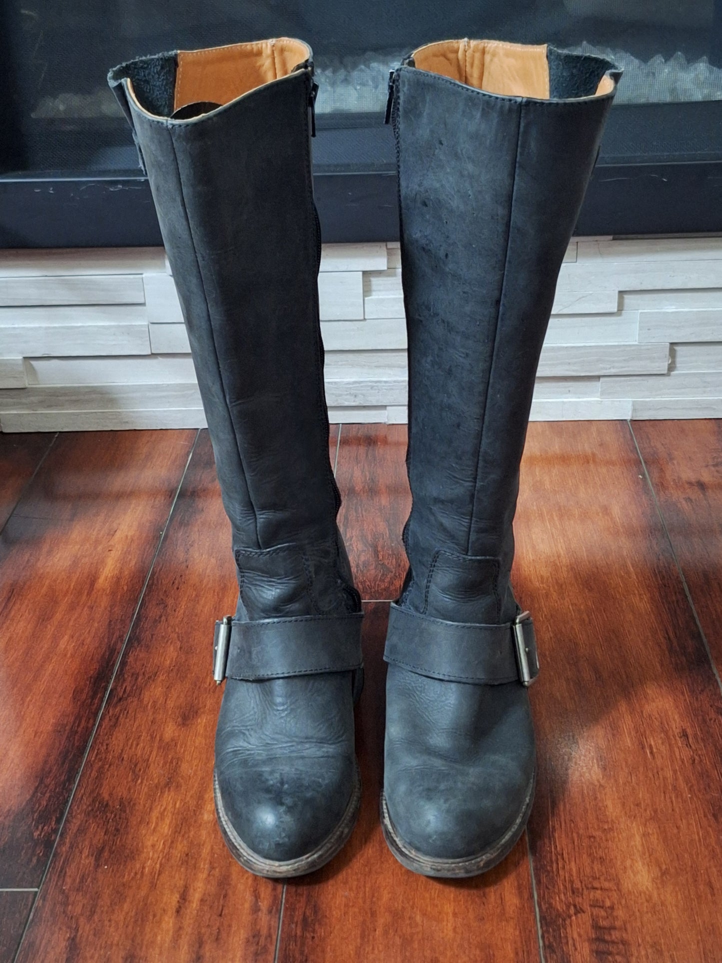 John Fluevog Adriana Luna Tall Buckled Harness Boot Black Leather 854025 size 7