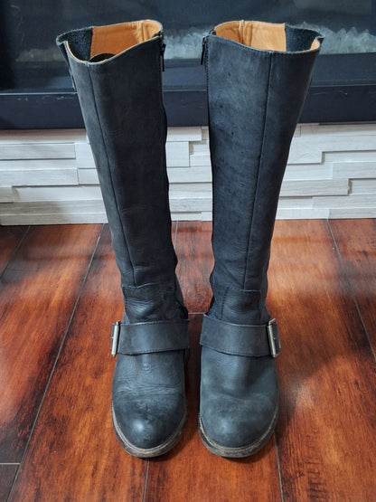 John Fluevog Adriana Luna Tall Buckled Harness Boot Black Leather 854025 size 7