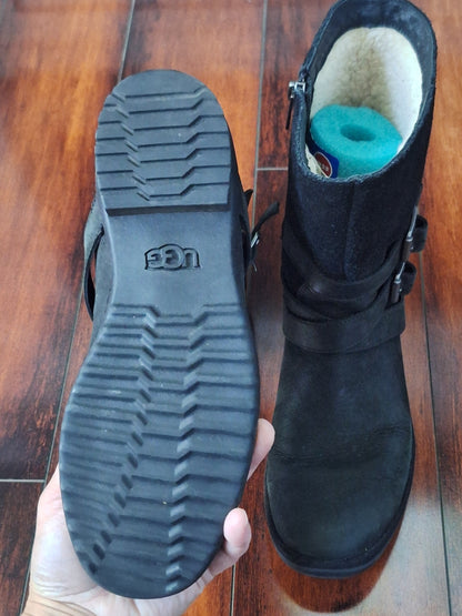 UGG Lorna Black Waterproof Leather Boot Fur Lined US 8 EU 39