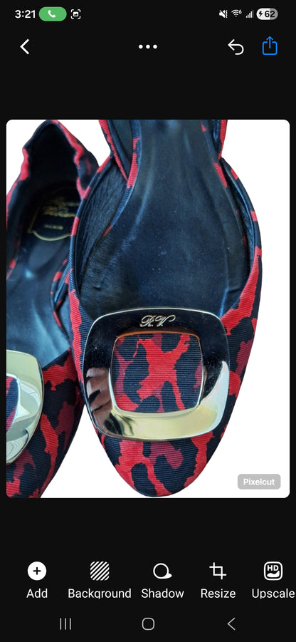 Roger Vivier Trompette D'Orsay Flat Red and black leopard print SZ EU 39 US 8.5