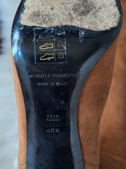 Alberta Ferretti Tan Suede Thigh Height Boots Size EU 40.5 US 9.5