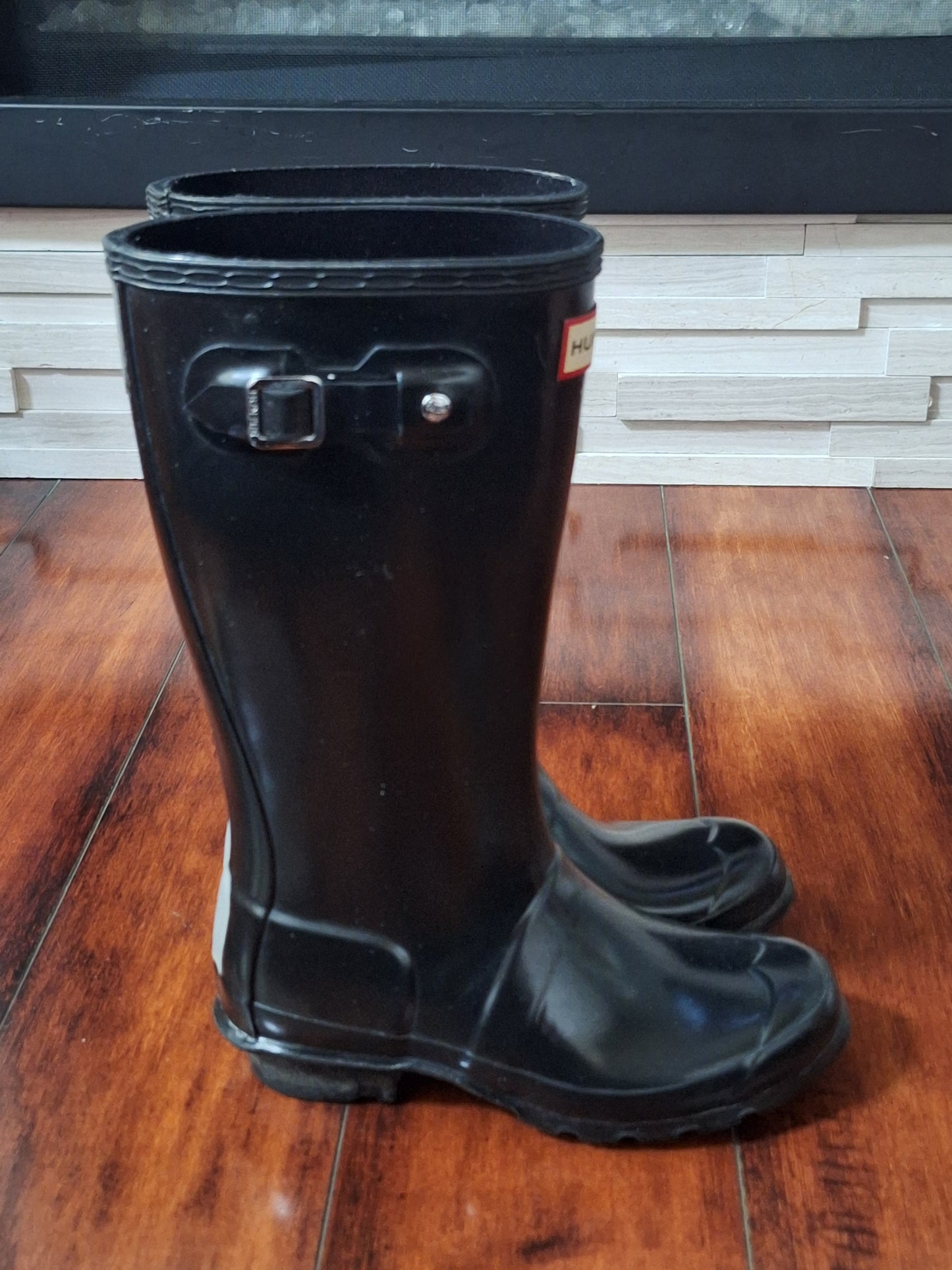Hunter Kids Black Glossy Original Tall Rain Boots Wellies US Girls 2 / Boys 1