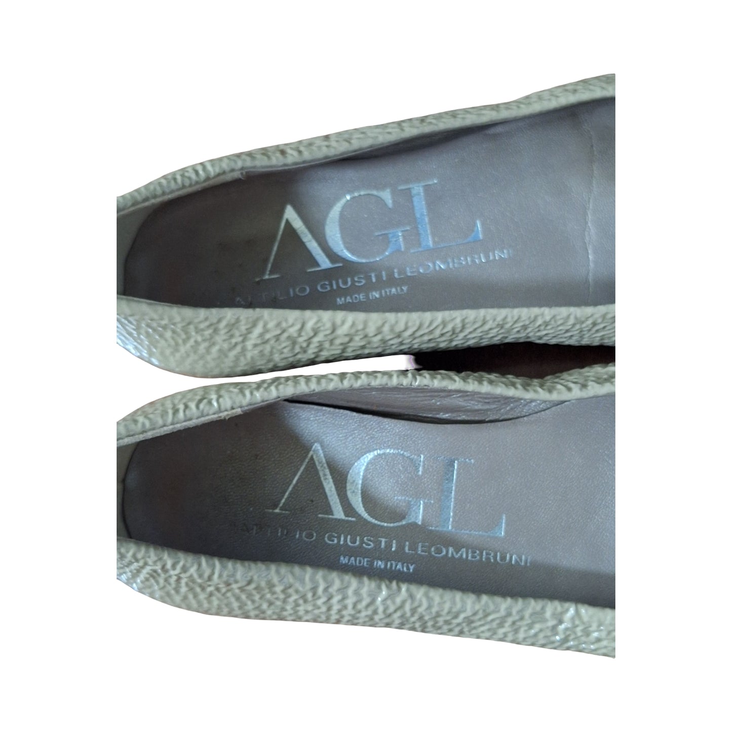 AGL Women's Beige Textured Patent Leather Flats EU 35 US 5