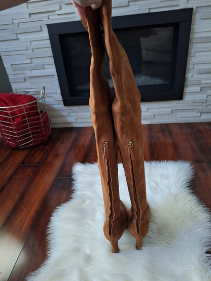 Alberta Ferretti Tan Suede Thigh Height Boots Size EU 40.5 US 9.5