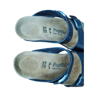 Birkenstock Papillio Sz 37 US 6  Black Leather Wedge Sandals