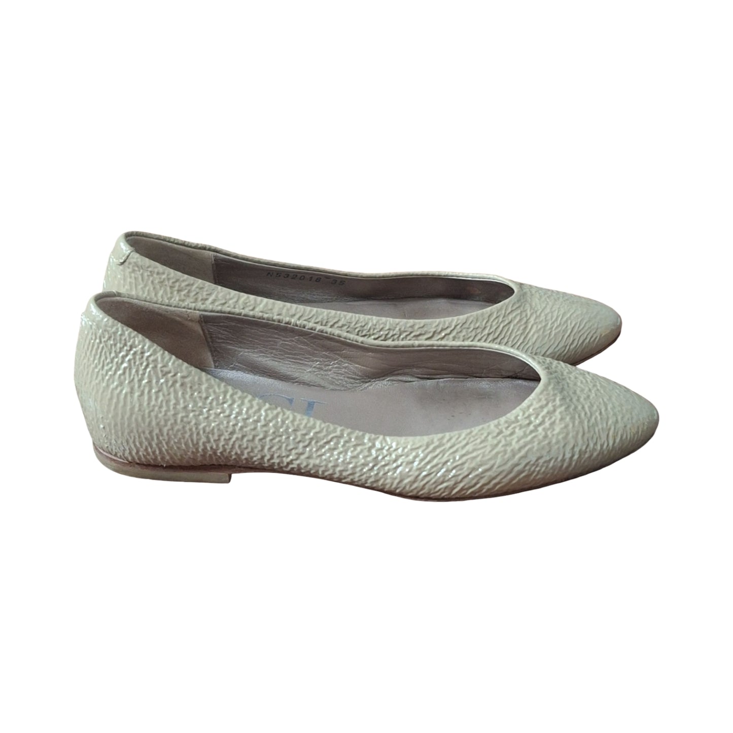 AGL Women's Beige Textured Patent Leather Flats EU 35 US 5