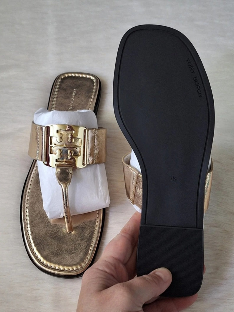 NWT Tory Burch Georgia Sandal Crinkle Metallic Sandals Size 7.5