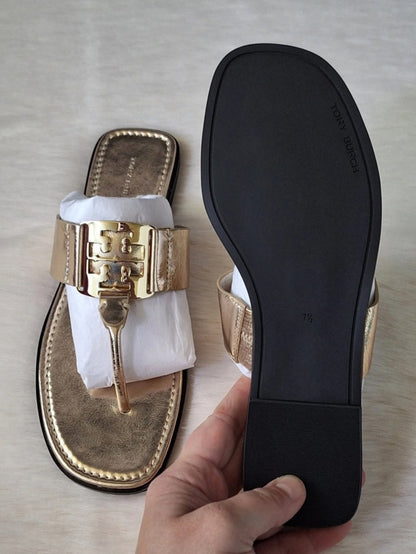 NWT Tory Burch Georgia Sandal Crinkle Metallic Sandals Size 7.5