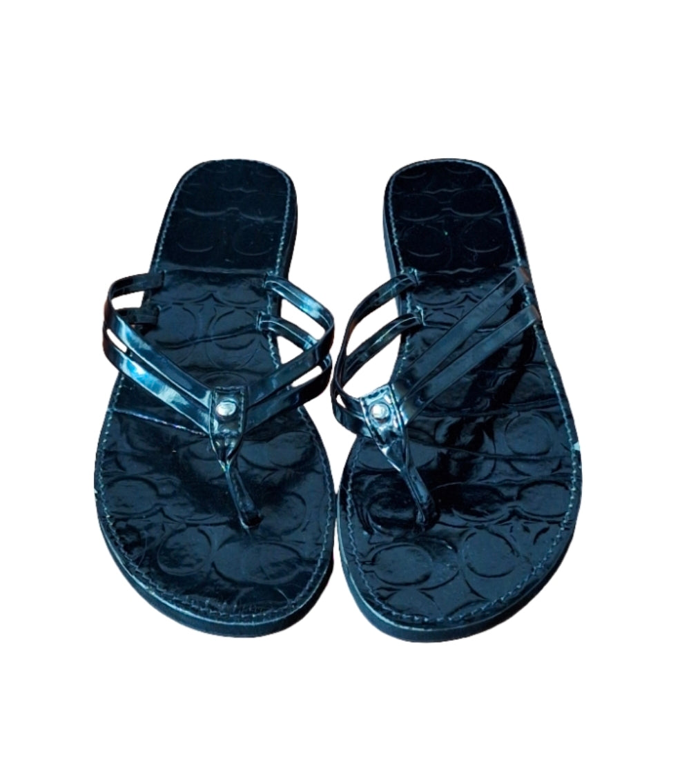 COACH Juney Rubber Thong Flip Flop Black Sandal Size 10