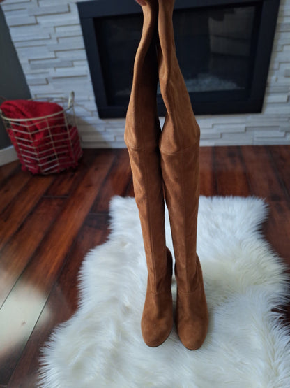 Alberta Ferretti Tan Suede Thigh Height Boots Size EU 40.5 US 9.5