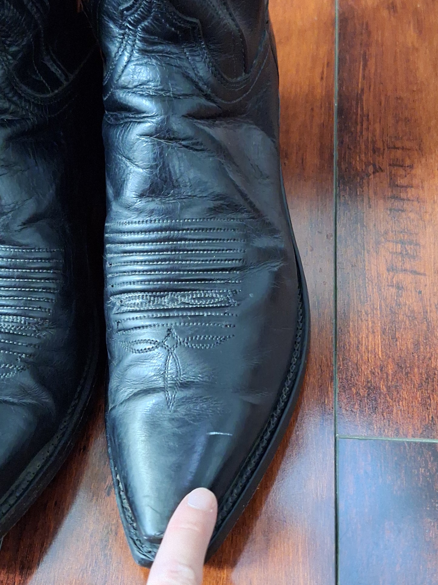 Lucchese 1883 SNIP TOE BLACK Leather Pull On Cowboy Western Boots Size 9.5 B USA