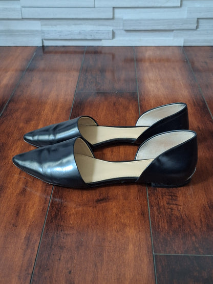 Michael Kors Julieta Flat Black leather flats Silver tone  SIZE 8.5M