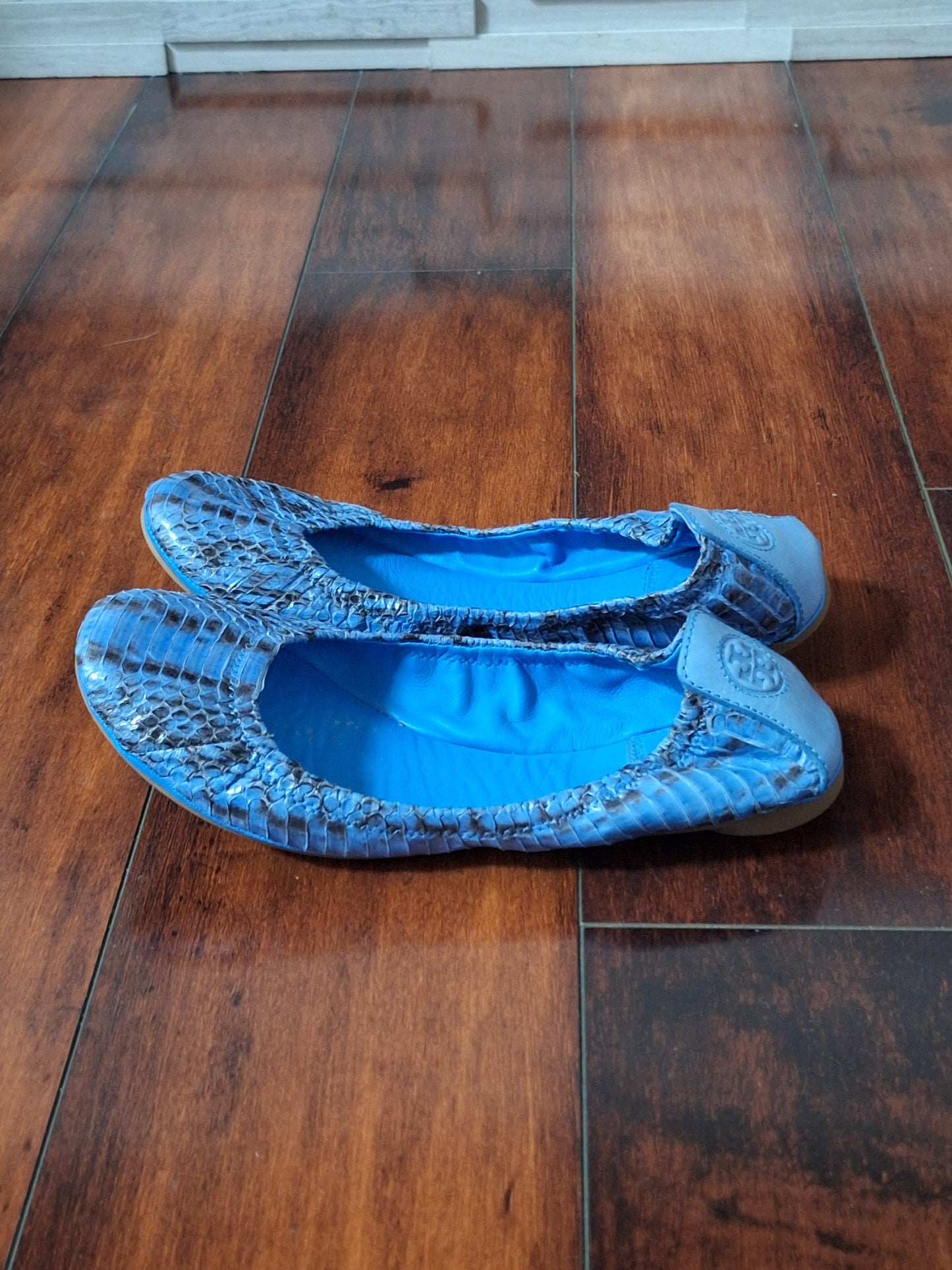 Tory Burch Eddie Blue Snakeskin Pattern Ballet Flats Size 7
